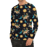 Cute Cartoon Taurus Pattern Print Men's Long Sleeve Rash Guard