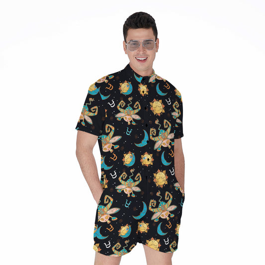 Cute Cartoon Taurus Pattern Print Men's Rompers