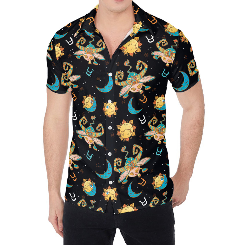 Cute Cartoon Taurus Pattern Print Men's Shirt