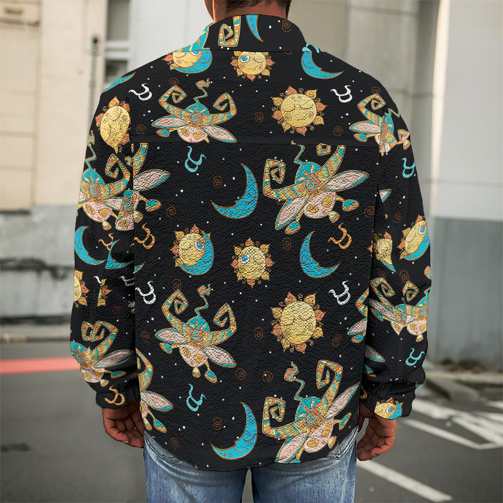 Cute Cartoon Taurus Pattern Print Men's Shirt Jacket