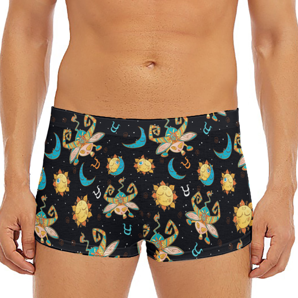 Cute Cartoon Taurus Pattern Print Men's Short Boxer Briefs