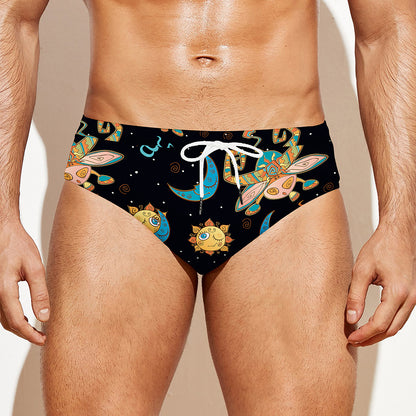 Cute Cartoon Taurus Pattern Print Men's Swim Briefs