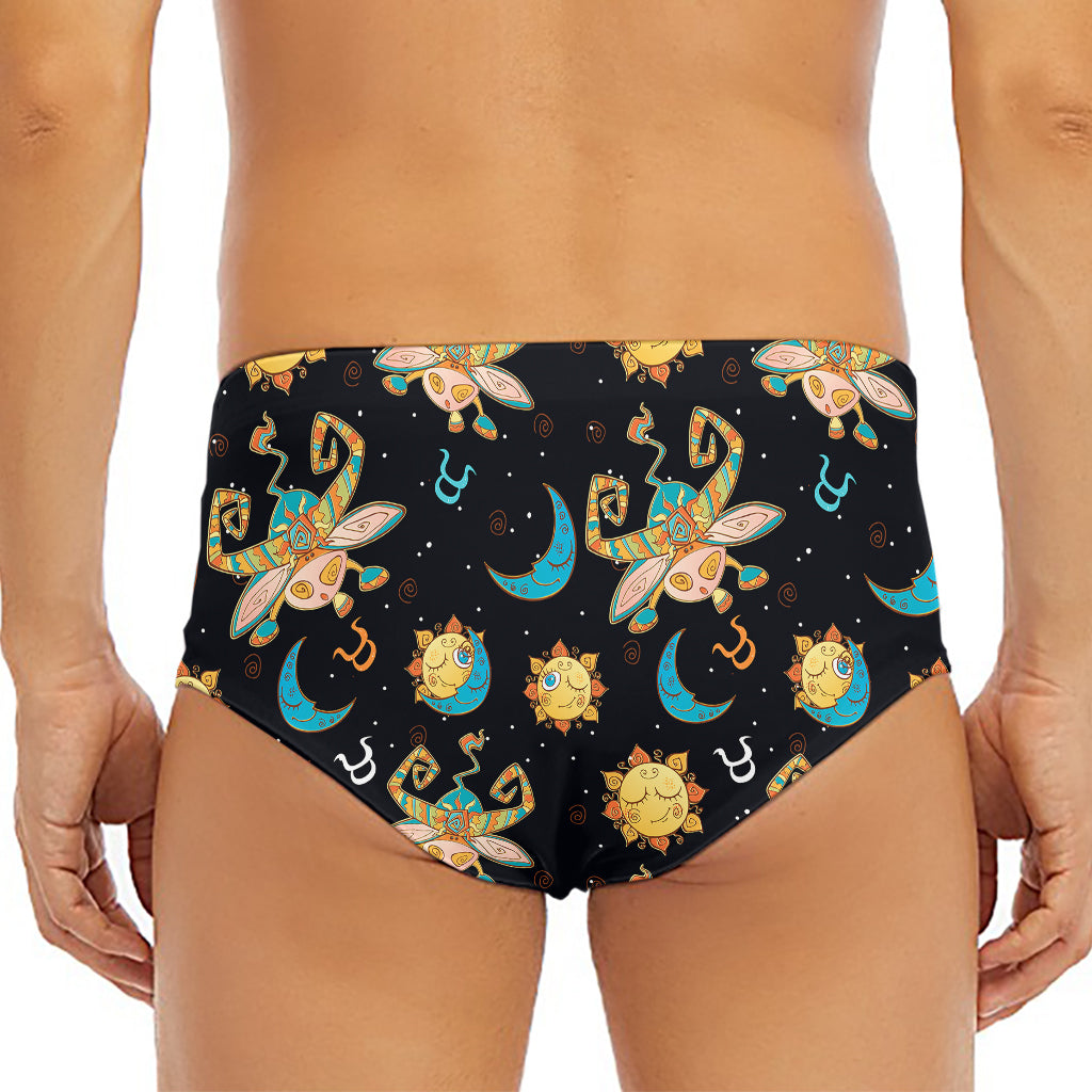 Cute Cartoon Taurus Pattern Print Men's Triangle Swim Briefs