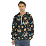 Cute Cartoon Taurus Pattern Print Men's Velvet Pullover Hoodie