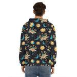 Cute Cartoon Taurus Pattern Print Men's Velvet Pullover Hoodie