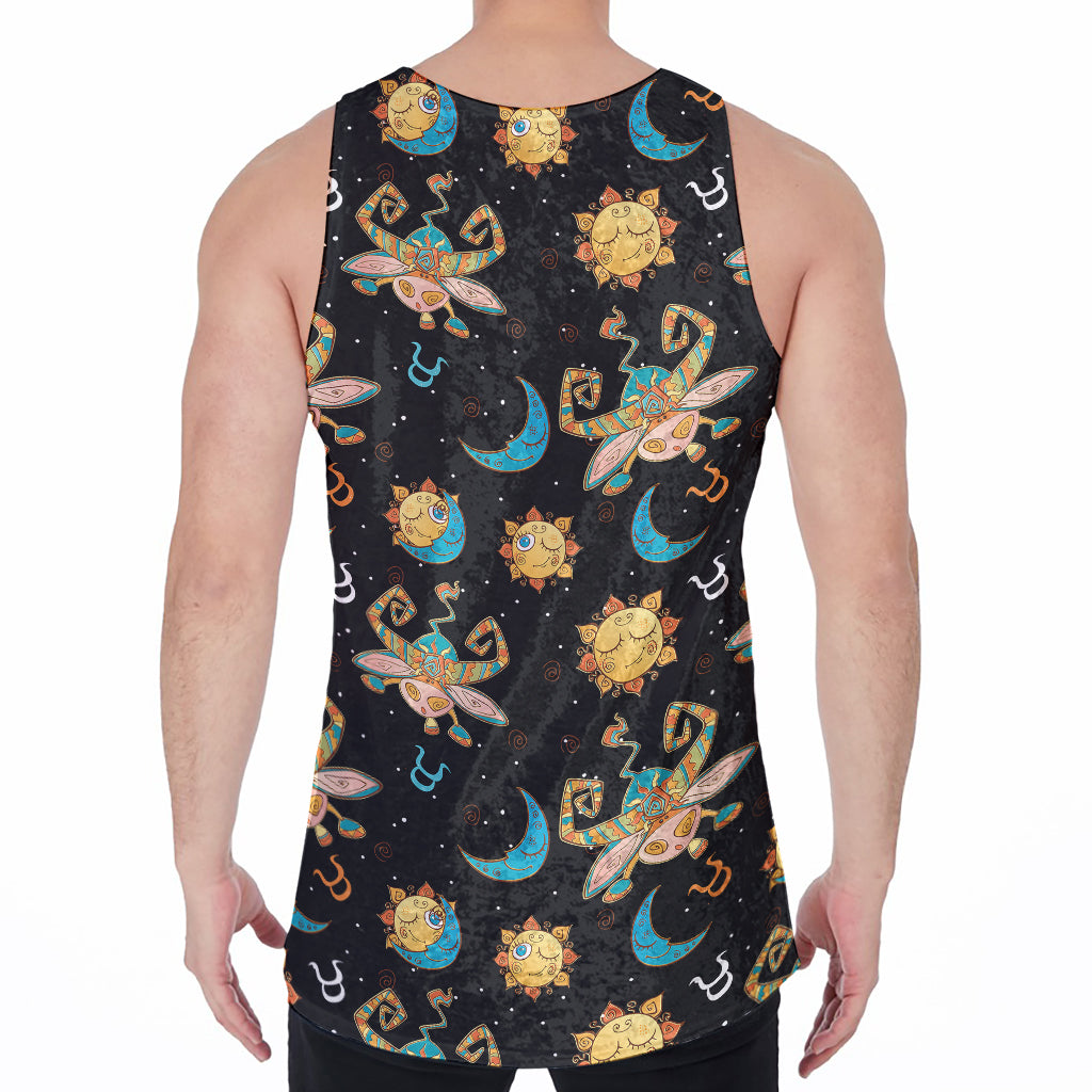 Cute Cartoon Taurus Pattern Print Men's Velvet Tank Top