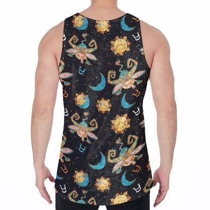Cute Cartoon Taurus Pattern Print Men's Velvet Tank Top