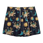 Cute Cartoon Taurus Pattern Print Mesh Shorts