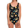 Cute Cartoon Taurus Pattern Print One Piece Swimsuit