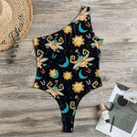 Cute Cartoon Taurus Pattern Print One Shoulder Bodysuit