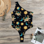 Cute Cartoon Taurus Pattern Print One Shoulder Bodysuit