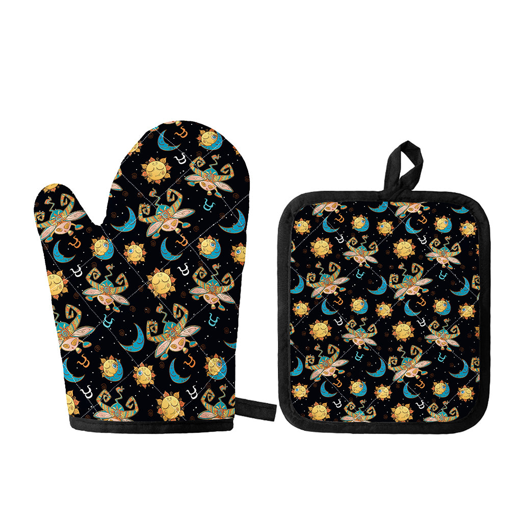 Cute Cartoon Taurus Pattern Print Oven Mitt And Pot Holder Set