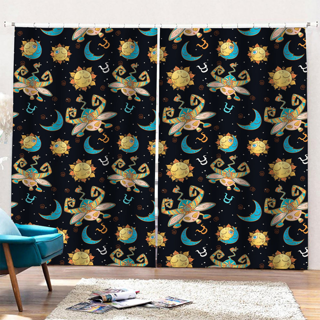 Cute Cartoon Taurus Pattern Print Pencil Pleat Curtains