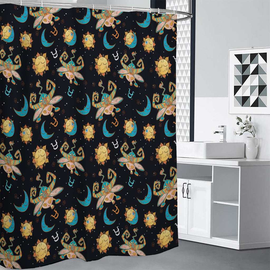 Cute Cartoon Taurus Pattern Print Premium Shower Curtain