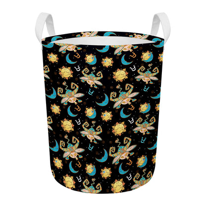 Cute Cartoon Taurus Pattern Print Round Laundry Basket