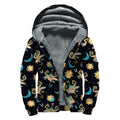 Cute Cartoon Taurus Pattern Print Sherpa Lined Zip Up Hoodie