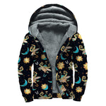 Cute Cartoon Taurus Pattern Print Sherpa Lined Zip Up Hoodie