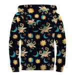 Cute Cartoon Taurus Pattern Print Sherpa Lined Zip Up Hoodie