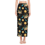 Cute Cartoon Taurus Pattern Print Side Slit Maxi Skirt