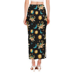 Cute Cartoon Taurus Pattern Print Side Slit Maxi Skirt
