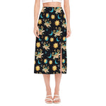 Cute Cartoon Taurus Pattern Print Side Slit Midi Skirt