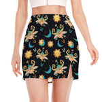 Cute Cartoon Taurus Pattern Print Side Slit Mini Skirt