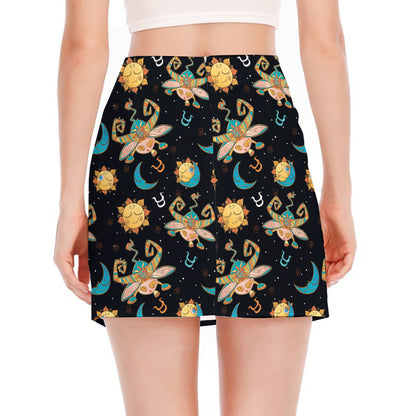 Cute Cartoon Taurus Pattern Print Side Slit Mini Skirt