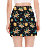 Cute Cartoon Taurus Pattern Print Side Slit Mini Skirt