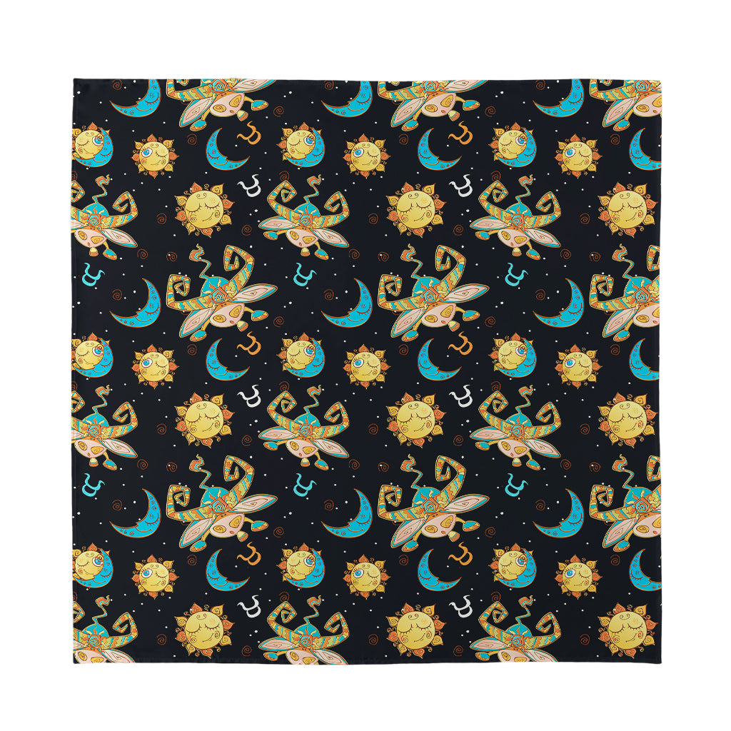Cute Cartoon Taurus Pattern Print Silk Bandana