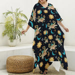 Cute Cartoon Taurus Pattern Print Silk V-Neck Kaftan Dress