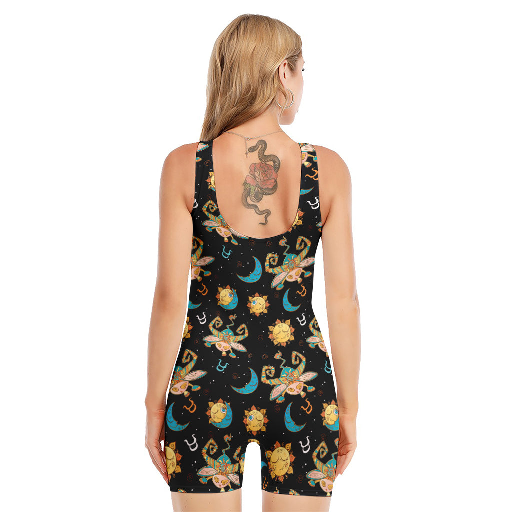 Cute Cartoon Taurus Pattern Print Sleeveless One Piece Swimsuit