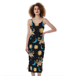 Cute Cartoon Taurus Pattern Print Slim Fit Midi Cami Dress