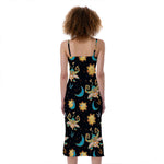 Cute Cartoon Taurus Pattern Print Slim Fit Midi Cami Dress