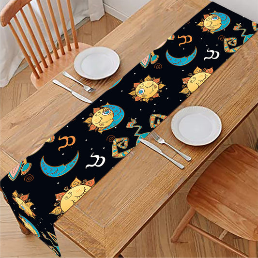 Cute Cartoon Taurus Pattern Print Table Runner