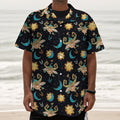 Cute Cartoon Taurus Pattern Print Textured Short Sleeve Shirt