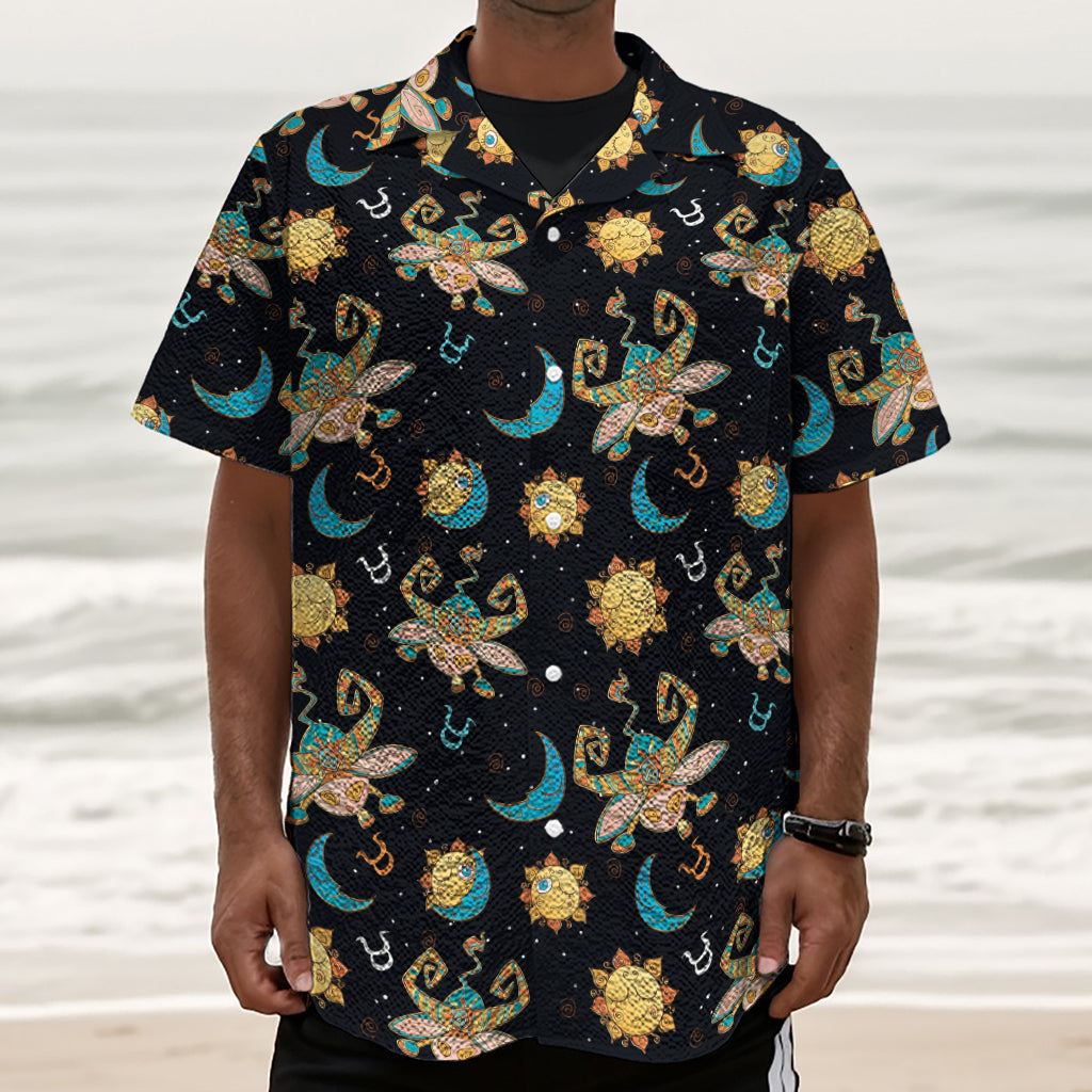 Cute Cartoon Taurus Pattern Print Textured Short Sleeve Shirt