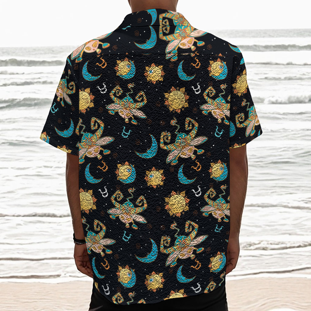 Cute Cartoon Taurus Pattern Print Textured Short Sleeve Shirt