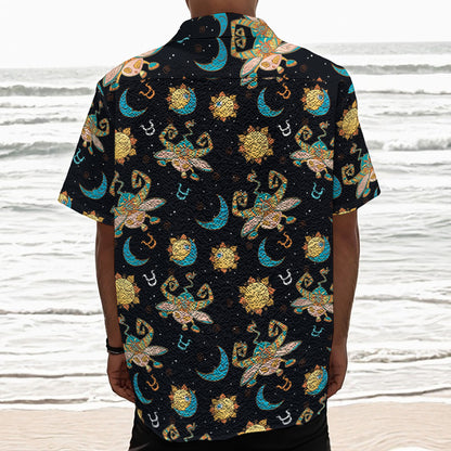 Cute Cartoon Taurus Pattern Print Textured Short Sleeve Shirt