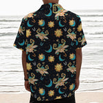 Cute Cartoon Taurus Pattern Print Textured Short Sleeve Shirt