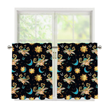 Cute Cartoon Taurus Pattern Print Tier Curtains