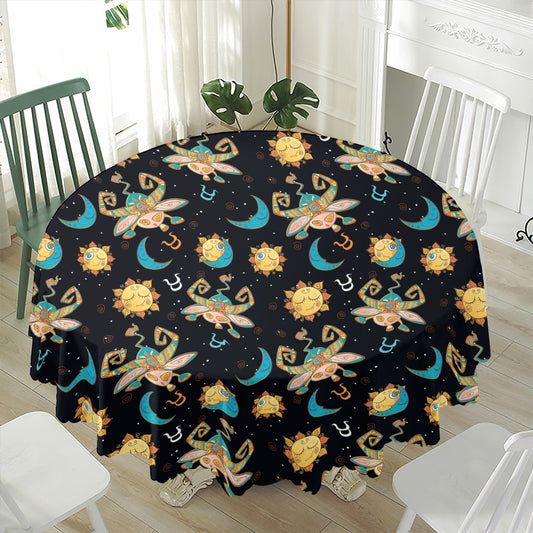 Cute Cartoon Taurus Pattern Print Waterproof Round Tablecloth