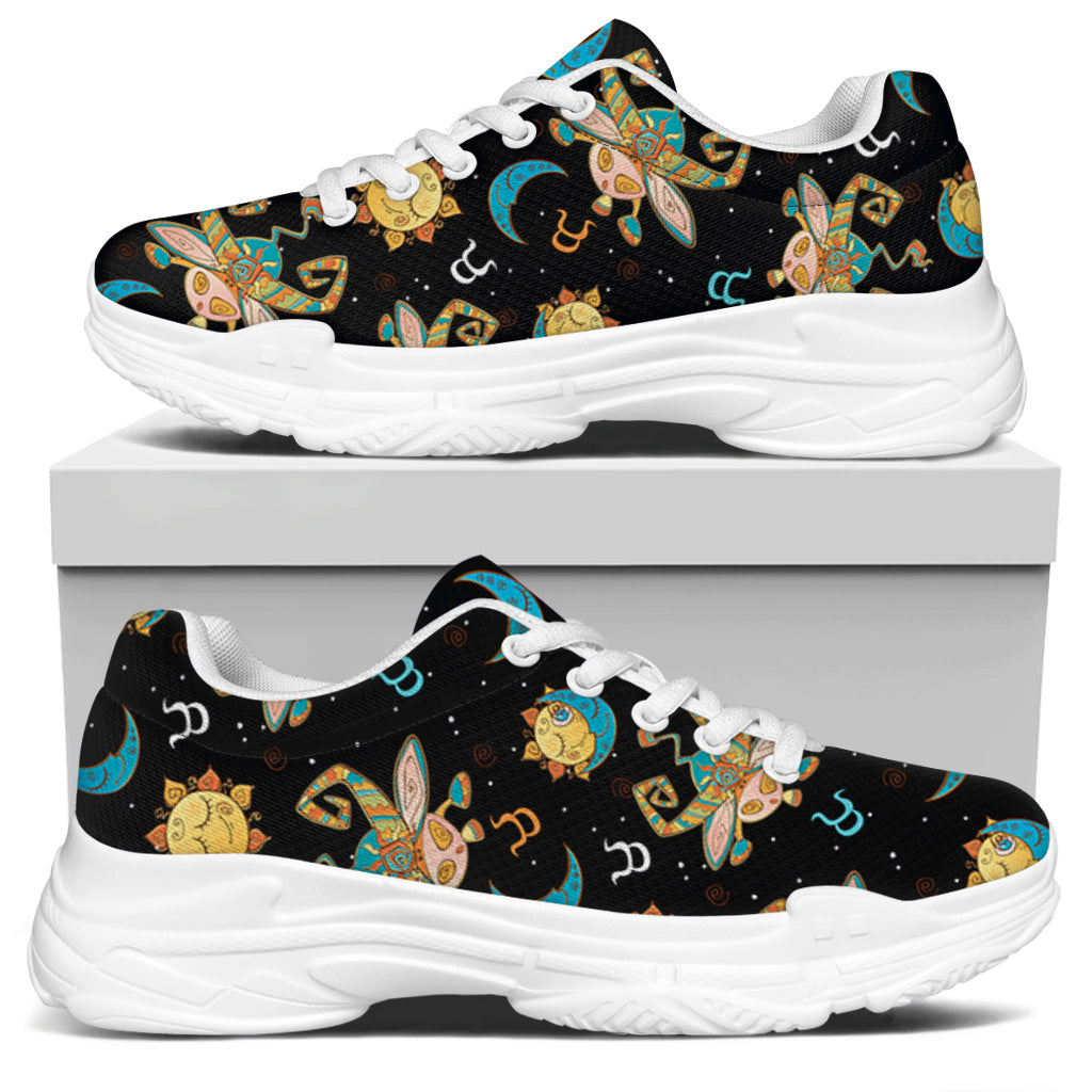 Cute Cartoon Taurus Pattern Print White Chunky Shoes