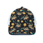 Cute Cartoon Taurus Pattern Print White Mesh Trucker Cap