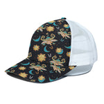 Cute Cartoon Taurus Pattern Print White Mesh Trucker Cap