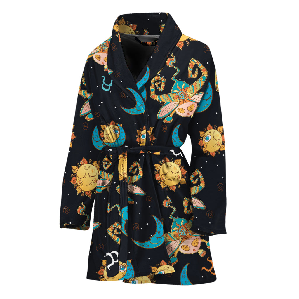 Cute Cartoon Taurus Pattern Print Women's Bathrobe