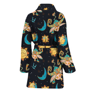 Cute Cartoon Taurus Pattern Print Women's Bathrobe