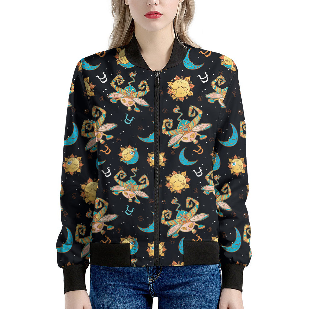 Cute Cartoon Taurus Pattern Print Women's Bomber Jacket