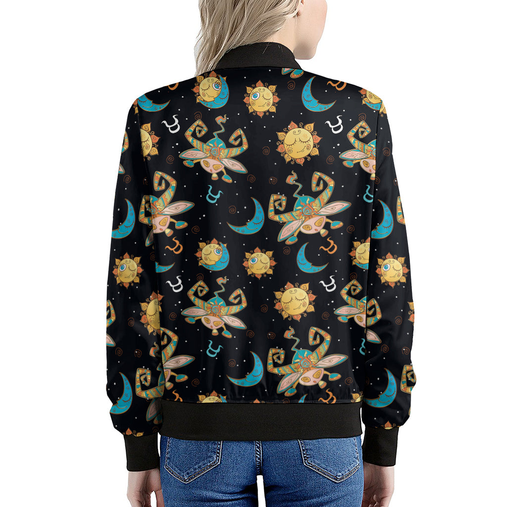 Cute Cartoon Taurus Pattern Print Women's Bomber Jacket