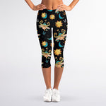 Cute Cartoon Taurus Pattern Print Women's Capri Leggings