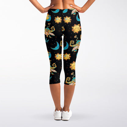 Cute Cartoon Taurus Pattern Print Women's Capri Leggings